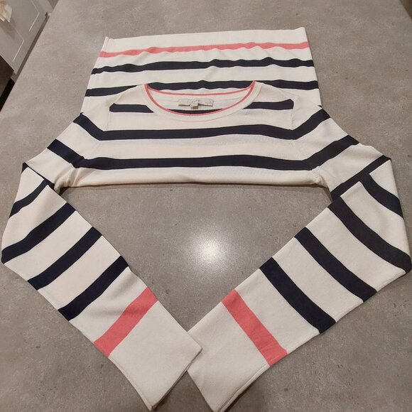 LOFT Petites Cream Black Pink Striped Long Sleeves Knit Top - Size Medium (MP) - Picture 6 of 11